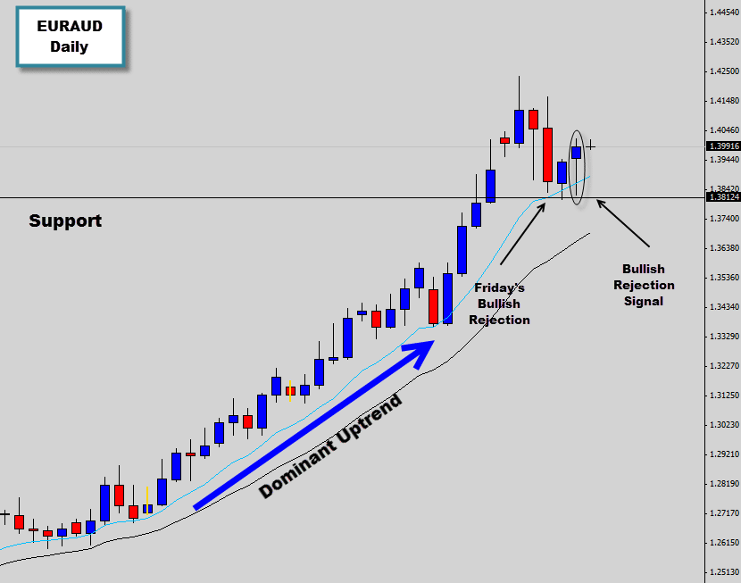 EURAUD Bullish Rejection Price Action Signal on Daily Chart