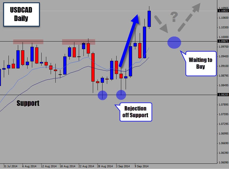 Price Action Buy Signal from Support on USDCAD Projects Price Upwards