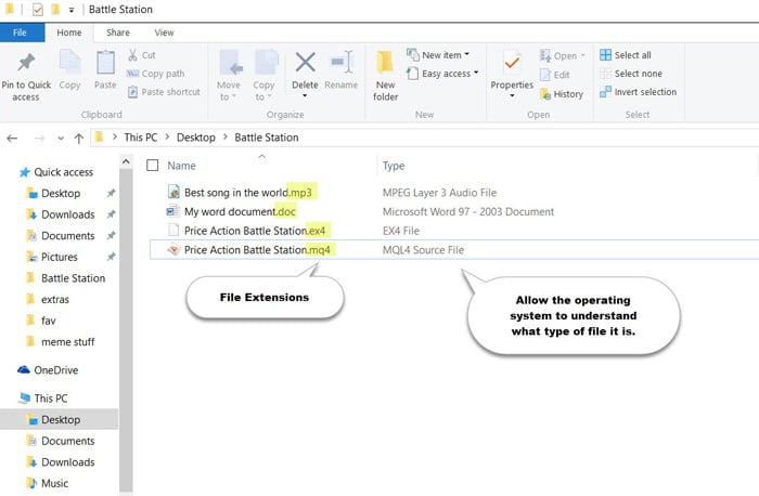 file extentions explained windows examples