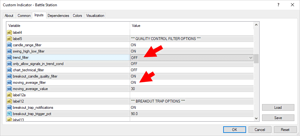 moving average filter switch