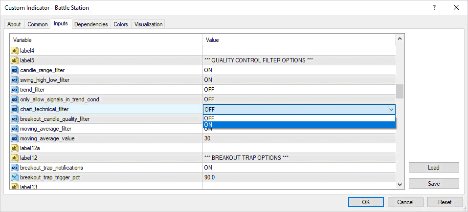 technical filter switch