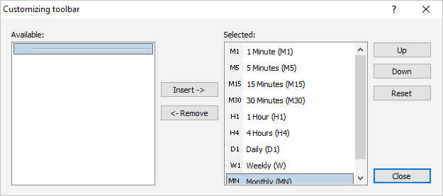 customizing time frame tool bar