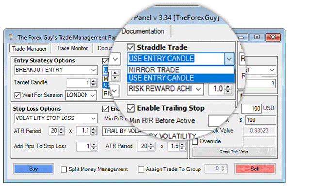 trade panel straddle options